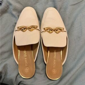 Tory Burch Cream Mules with Gold Chain